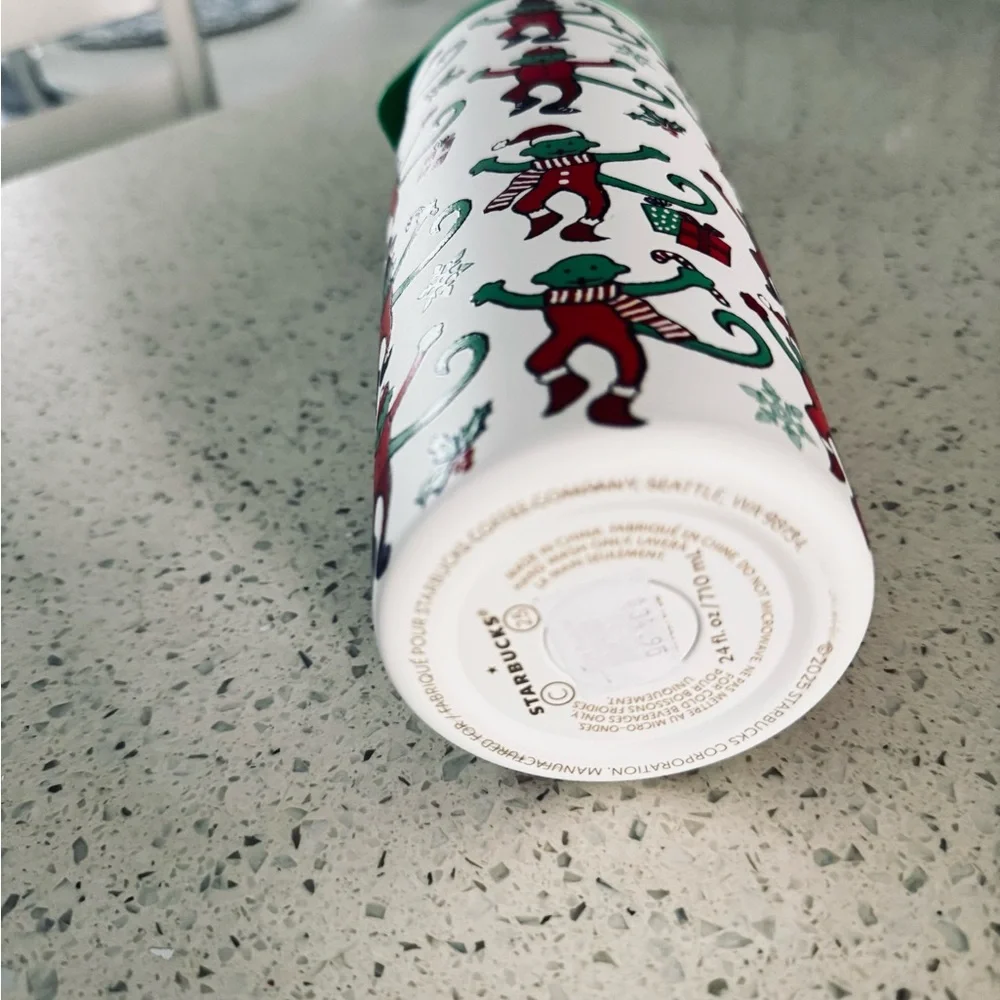 Roller Rabbit Festive Elf Tumbler with Green Lid and Straw